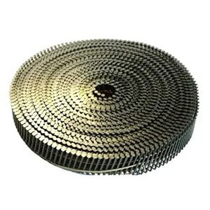 A large coil of metal nails neatly arranged in a circular pattern, available exclusively at Scott's Hill Hardware, ideal for construction and carpentry.