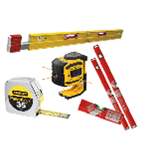 Scott's Hill Hardware offers various measuring tools including a tape measure, a laser level, and several rulers.