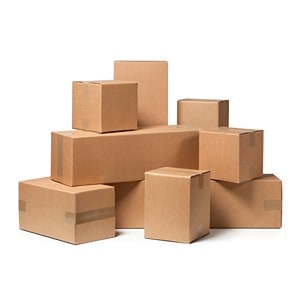 A stack of eight cardboard boxes of varying sizes from Scott's Hill Hardware is arranged on a white background.