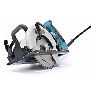 A corded circular saw with a blue handle and a metal blade, photographed against a white background, showcasing the quality tools available at Scott's Hill Hardware.