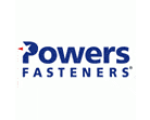 The image shows the Powers Fasteners logo, featuring the company name in blue text with a small red triangle integrated into the first letter, proudly displayed at Scott's Hill Hardware.