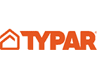 Logo of Typar featuring an orange house icon on the left and the words "TYPAR by Scott's Hill Hardware" in bold orange letters to the right.